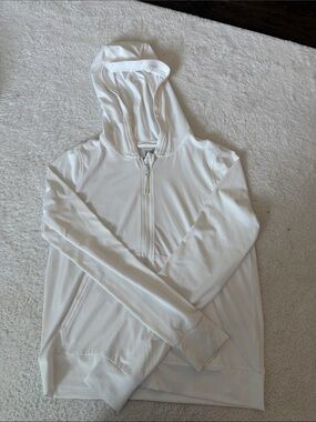 Athleta Girl White Ribbed Hooded Zip Jacket